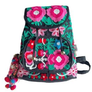 NWOT Embroidered Multicolor Floral Appliqué Cloth Backpack